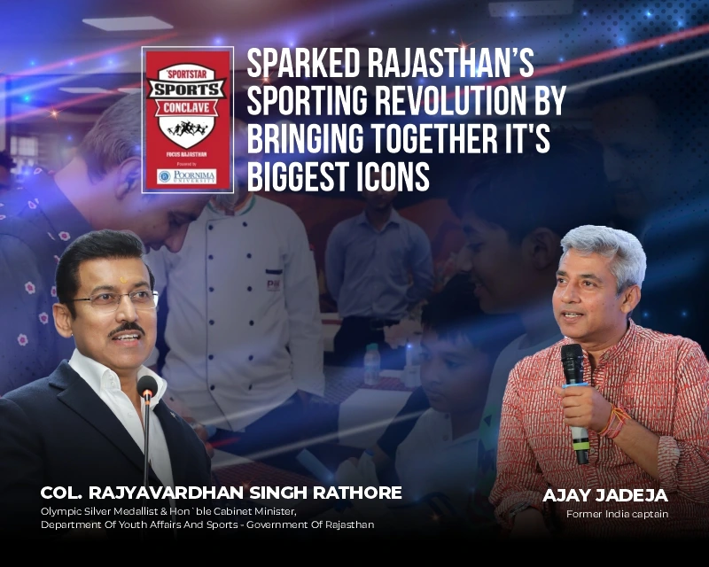 Col. Rajyavardhan Singh Rathore and Ajay Jadeja at Poornima University Sportstar Sports Conclave Rajasthan